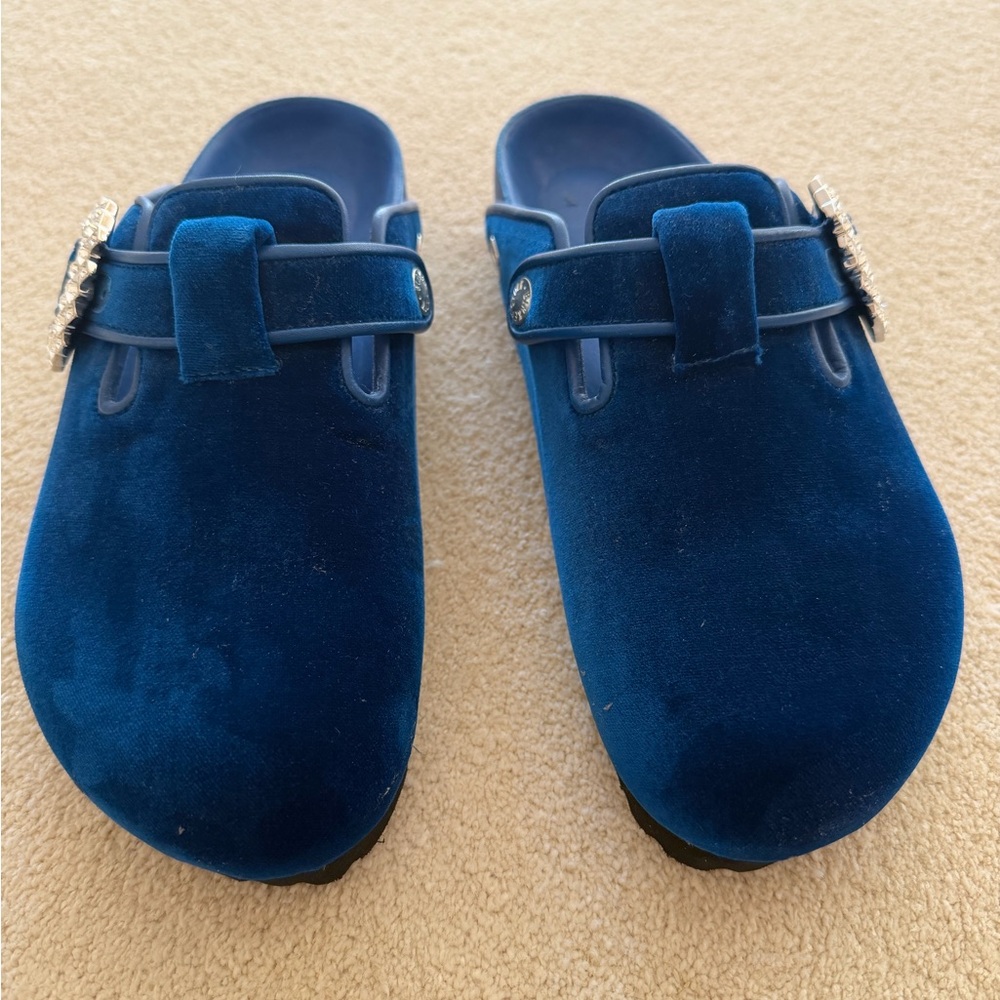 Manila Blahnik x Birkenstock Velvet Crystal Embellishment Mules. Never worn.